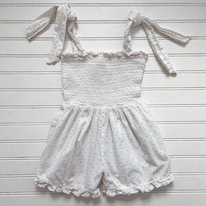 CECIL & LOU Smocked Pastel Swiss Dot Tie Strap Summer Romper